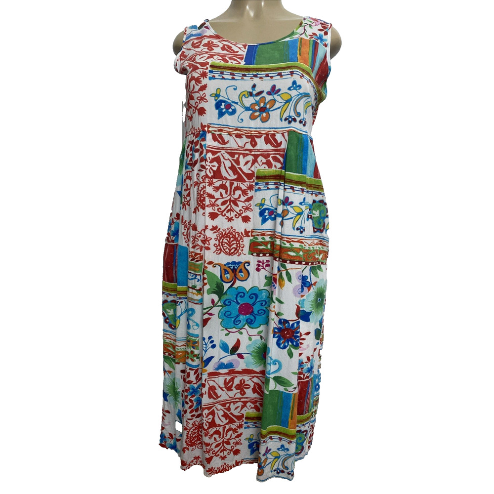 Jams World Midi W334 Dress Sundress Floral Sleeveless Scoop Neck Henna Garden S